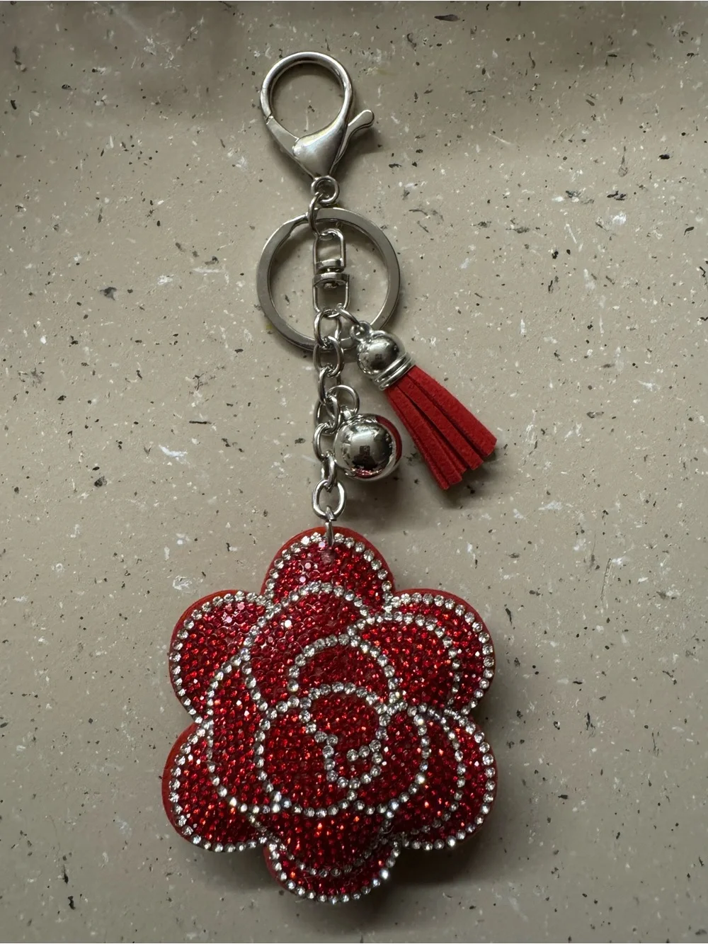 Red Crystal Flower Bag or Keychain Charm with Tassel